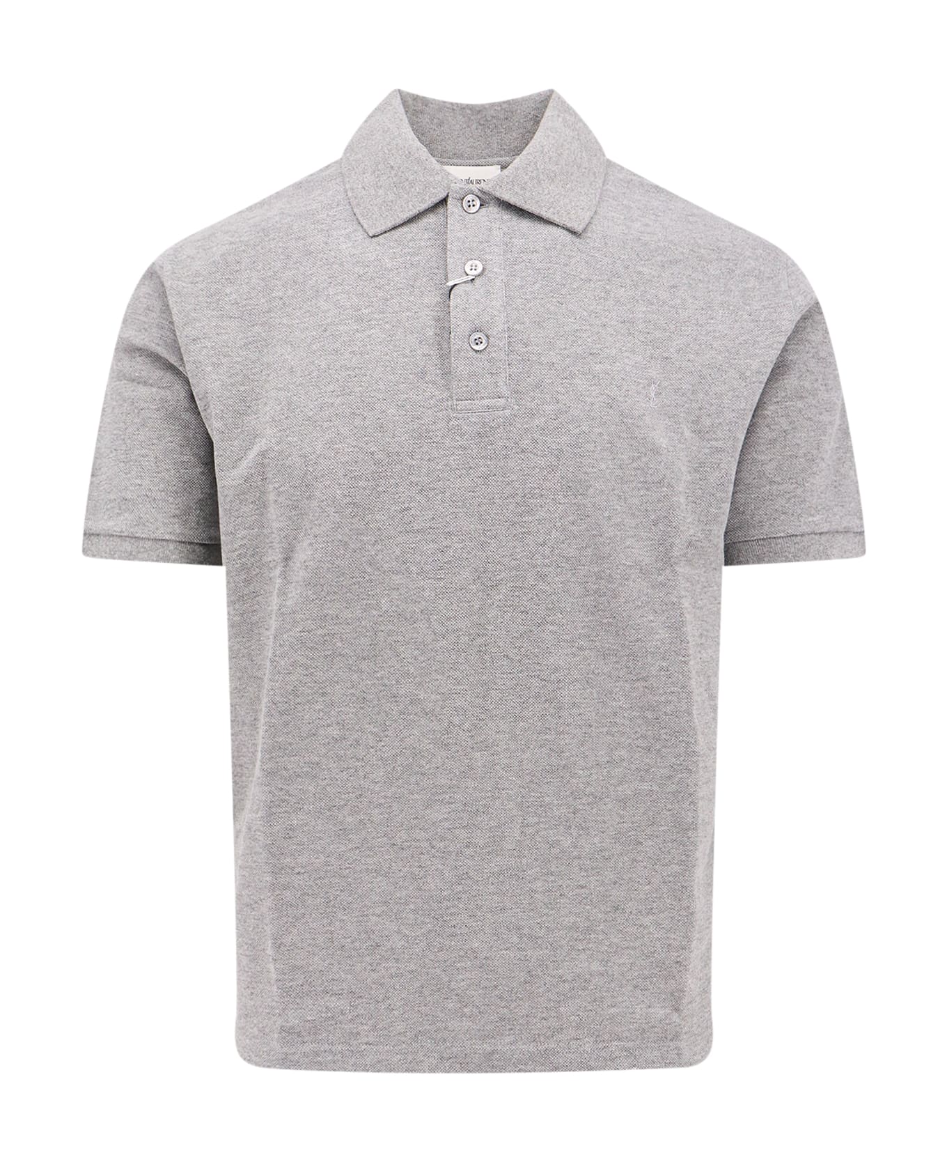 Saint Laurent Logo Embroidery Polo Shirt - Grey