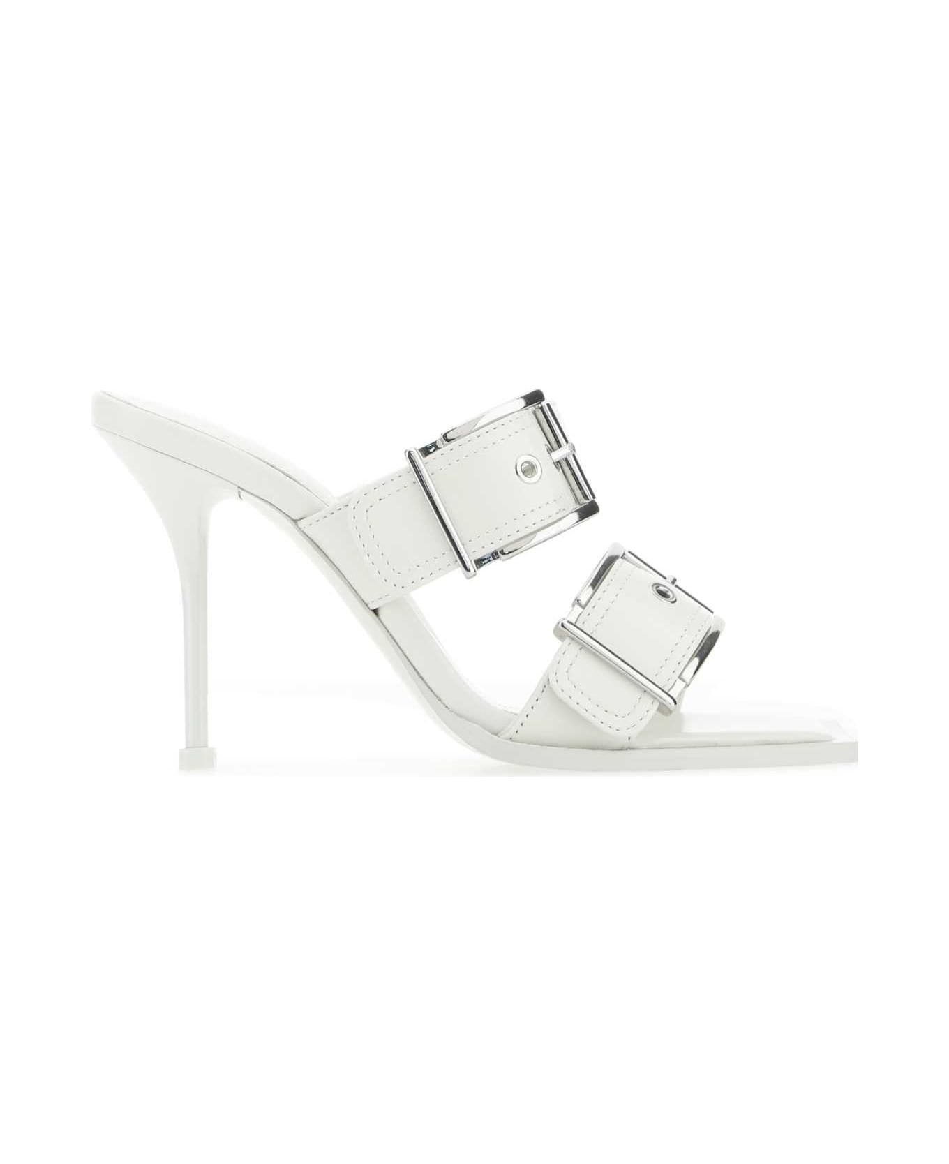 Alexander McQueen White Leather Mules - 9359 サンダル