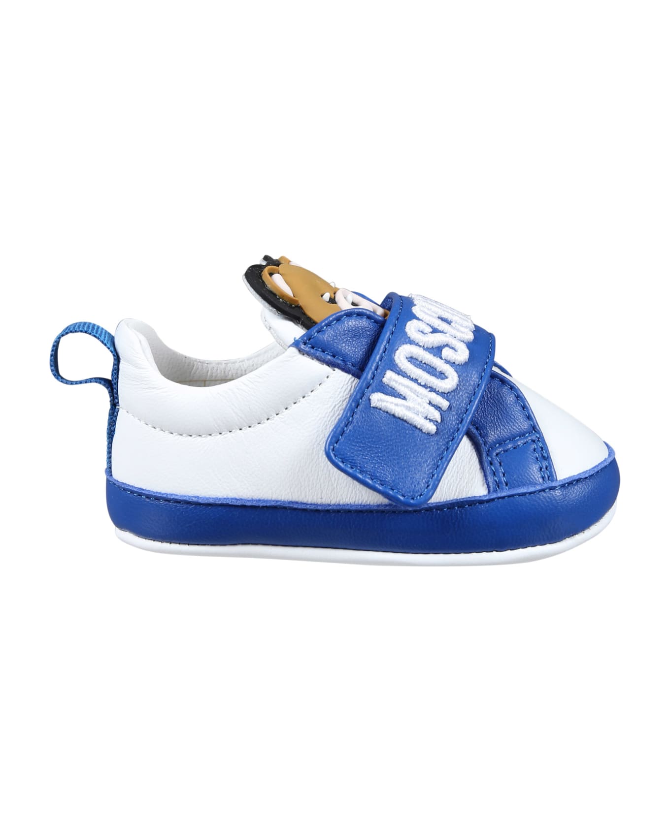 Moschino White Sneakers For Baby Boy With Teddy Bear - Light Blue シューズ