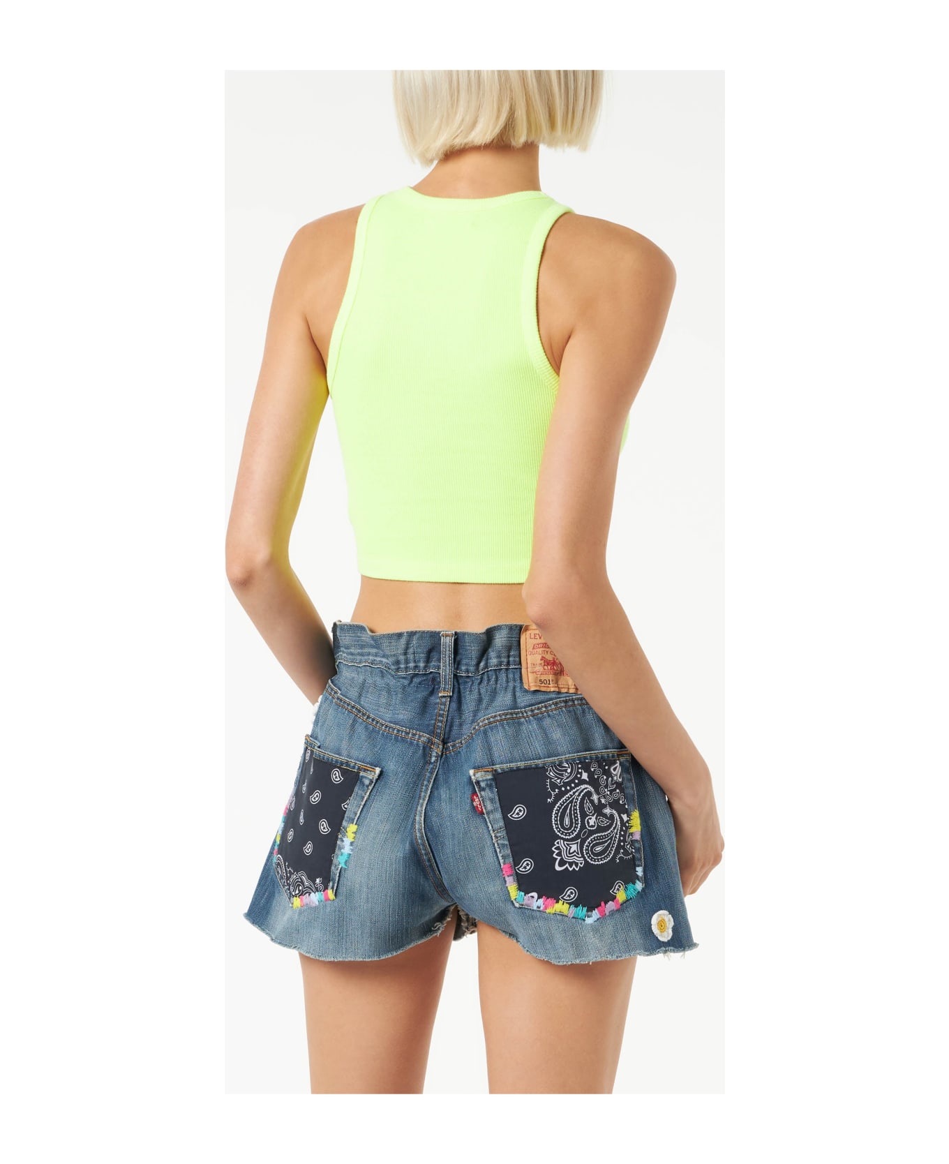 MC2 Saint Barth Cotton Crop Tank Top With St. Barth Embroidery - YELLOW