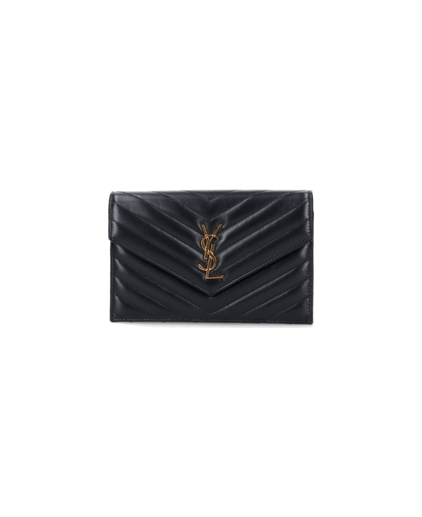 Saint Laurent Envelope Cassandre Chain Wallet - Black