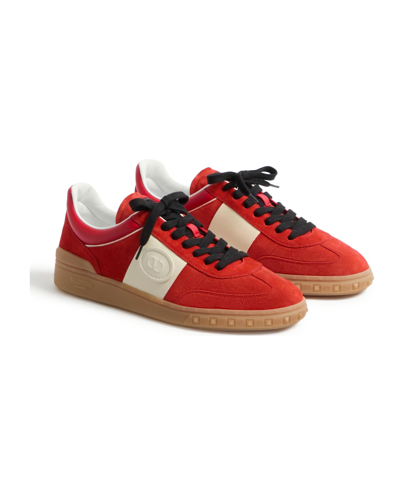 Valentino Garavani Upvillage Low Top Sneaker In Split Leather And Calfskin Nappa Leather - Red