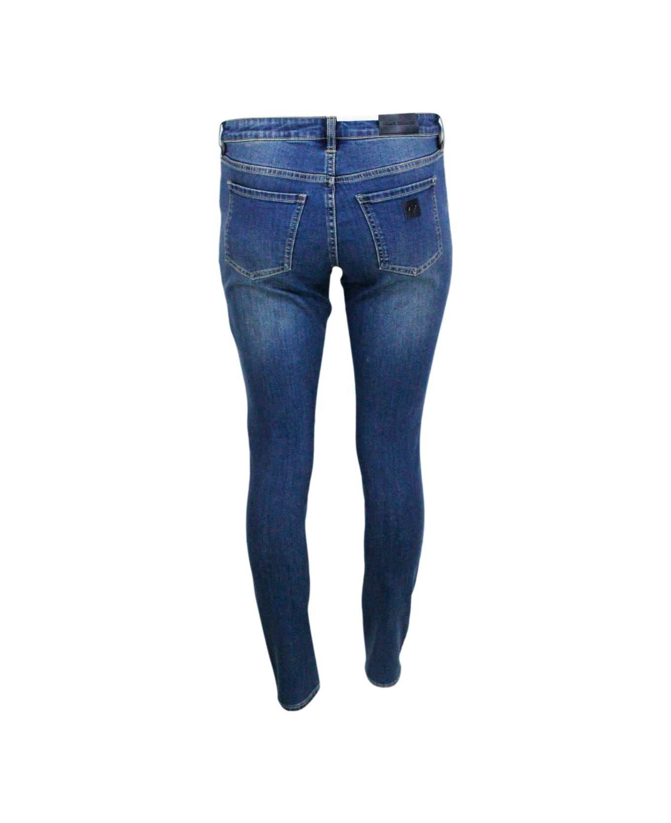 Armani Collezioni Super Skynny Mid Rise Jeans Trousers In sleeves Denim With Logo On The Back Pocket - Denim