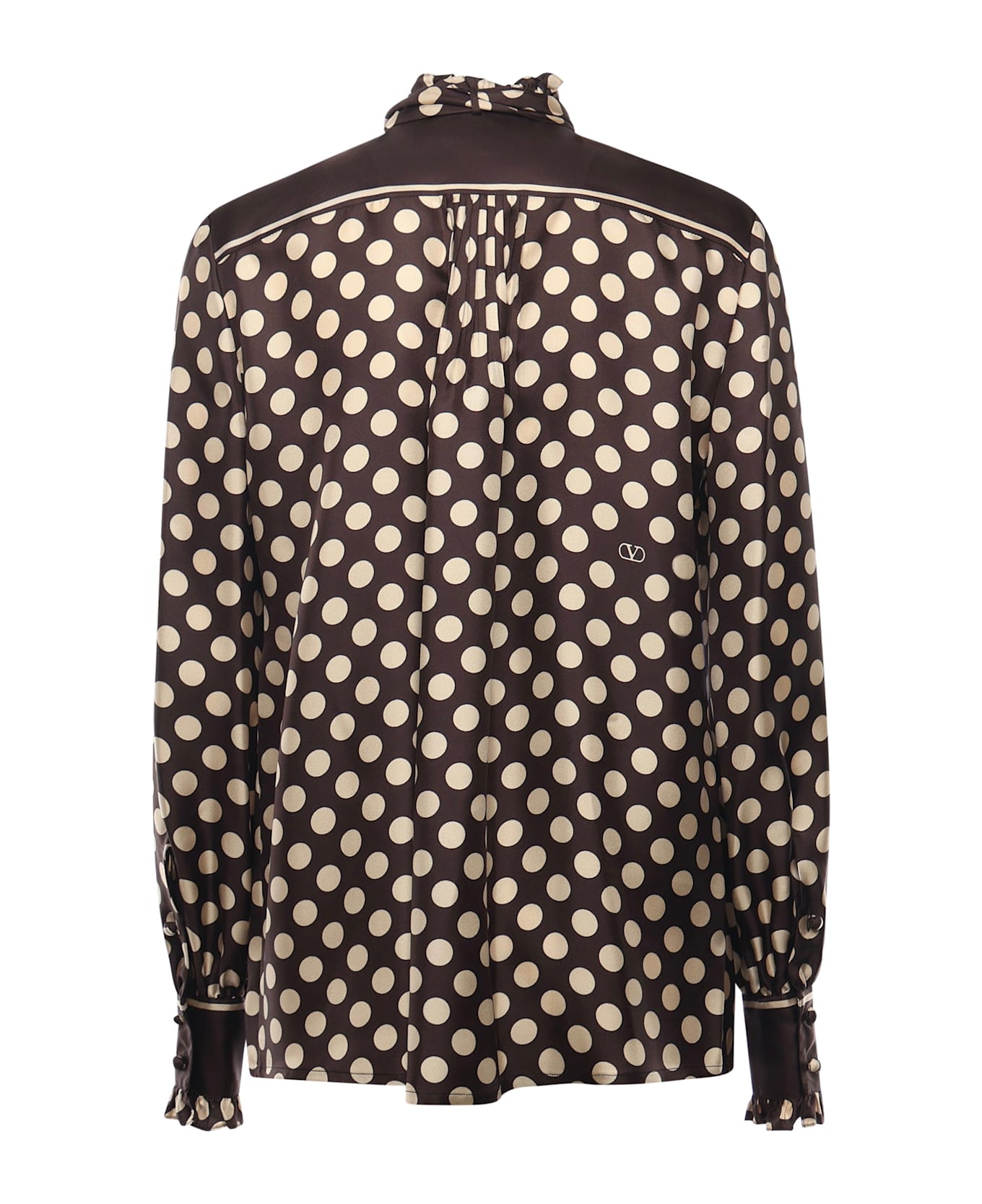 Valentino Garavani Twill Shirt With Plus De Polka Dot Print - BROWN/CREAM