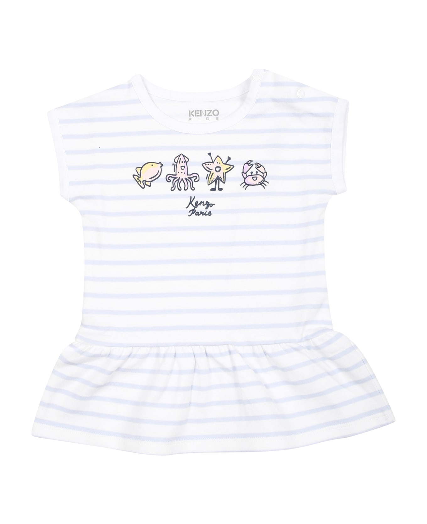 Kenzo Kids White Sports Suit For Baby Girl With Marine Animals - White