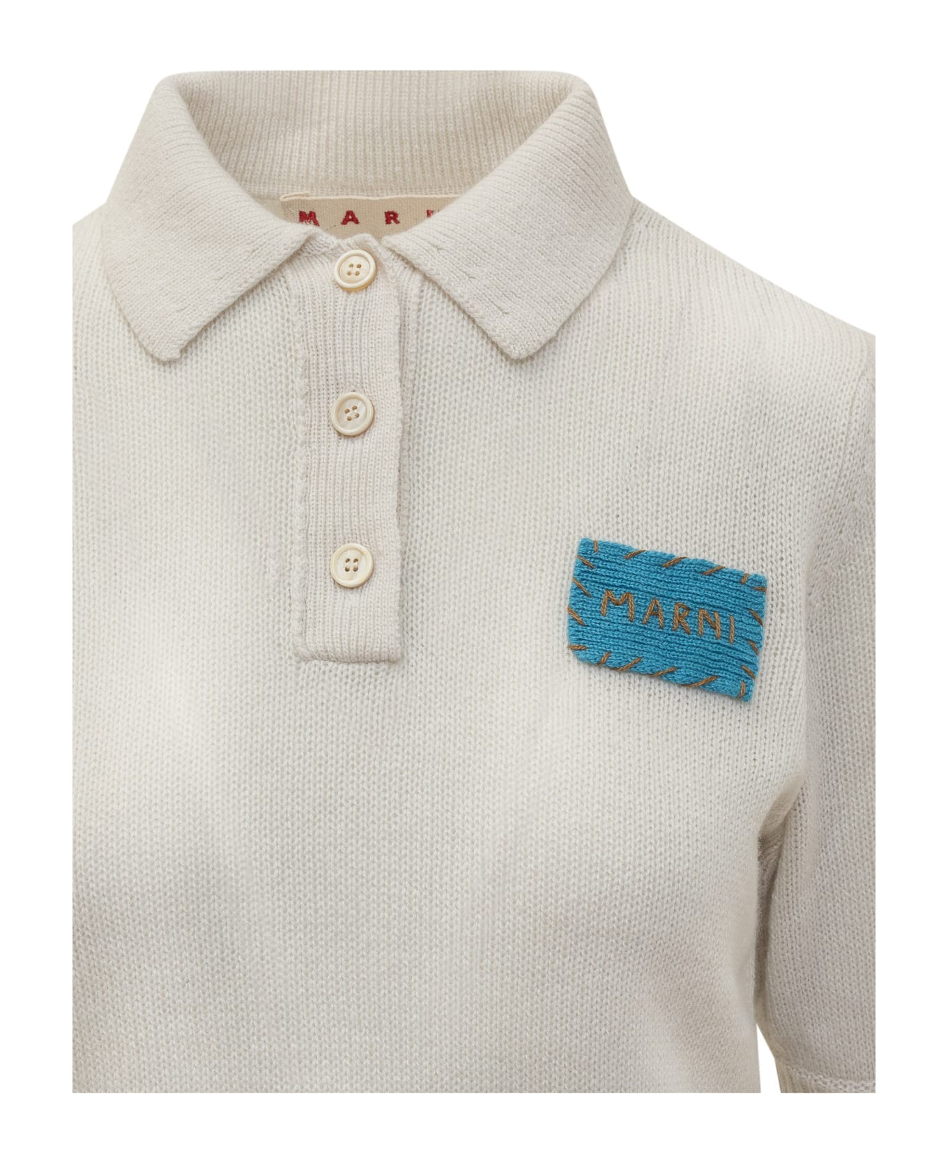 Marni Cashmere Flower Detail Polo - ALABASTER