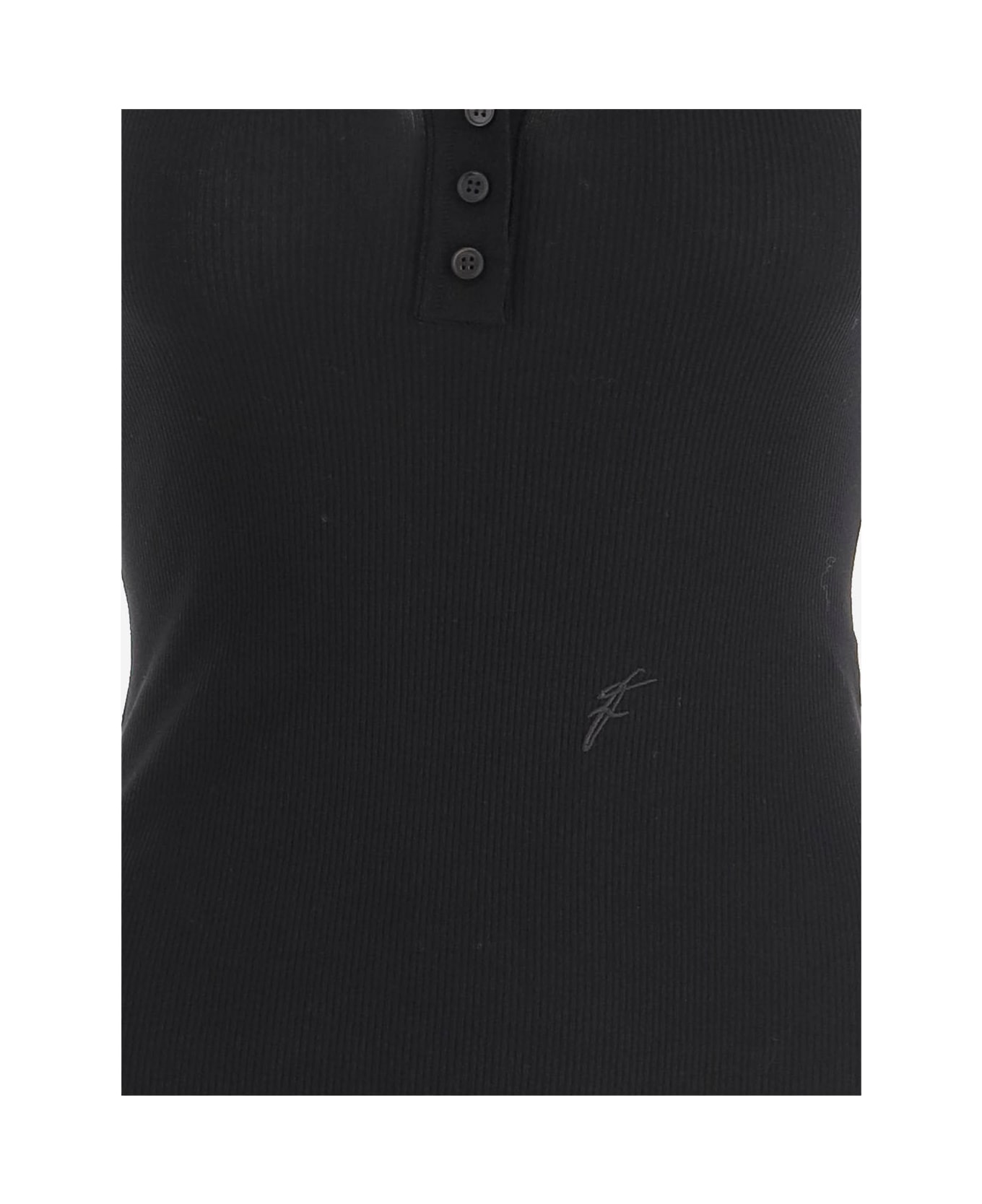 Ferragamo Cotton Tank Top With Shaped Neckline - Black