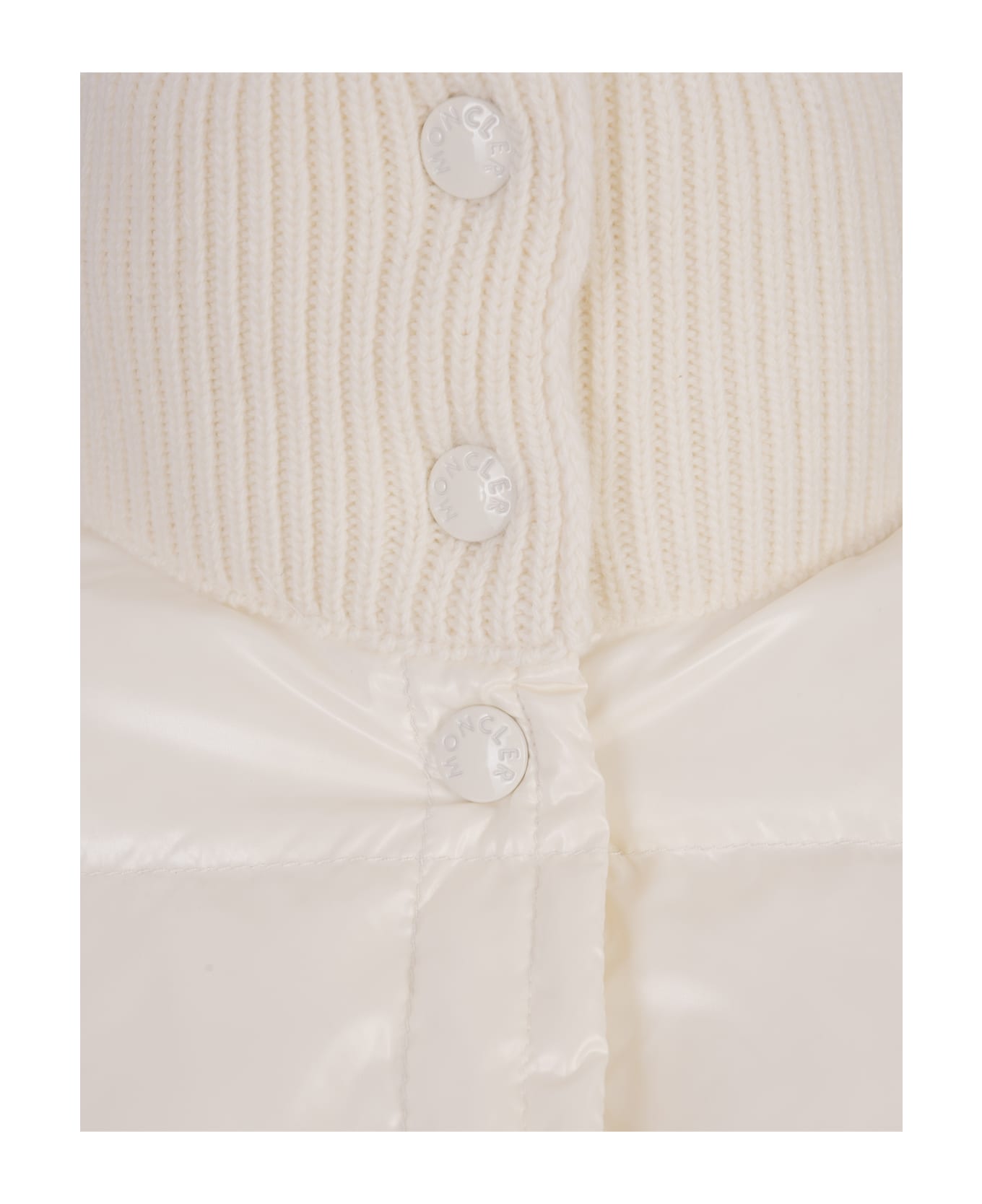 Moncler White Padded Cardigan In Wool - White