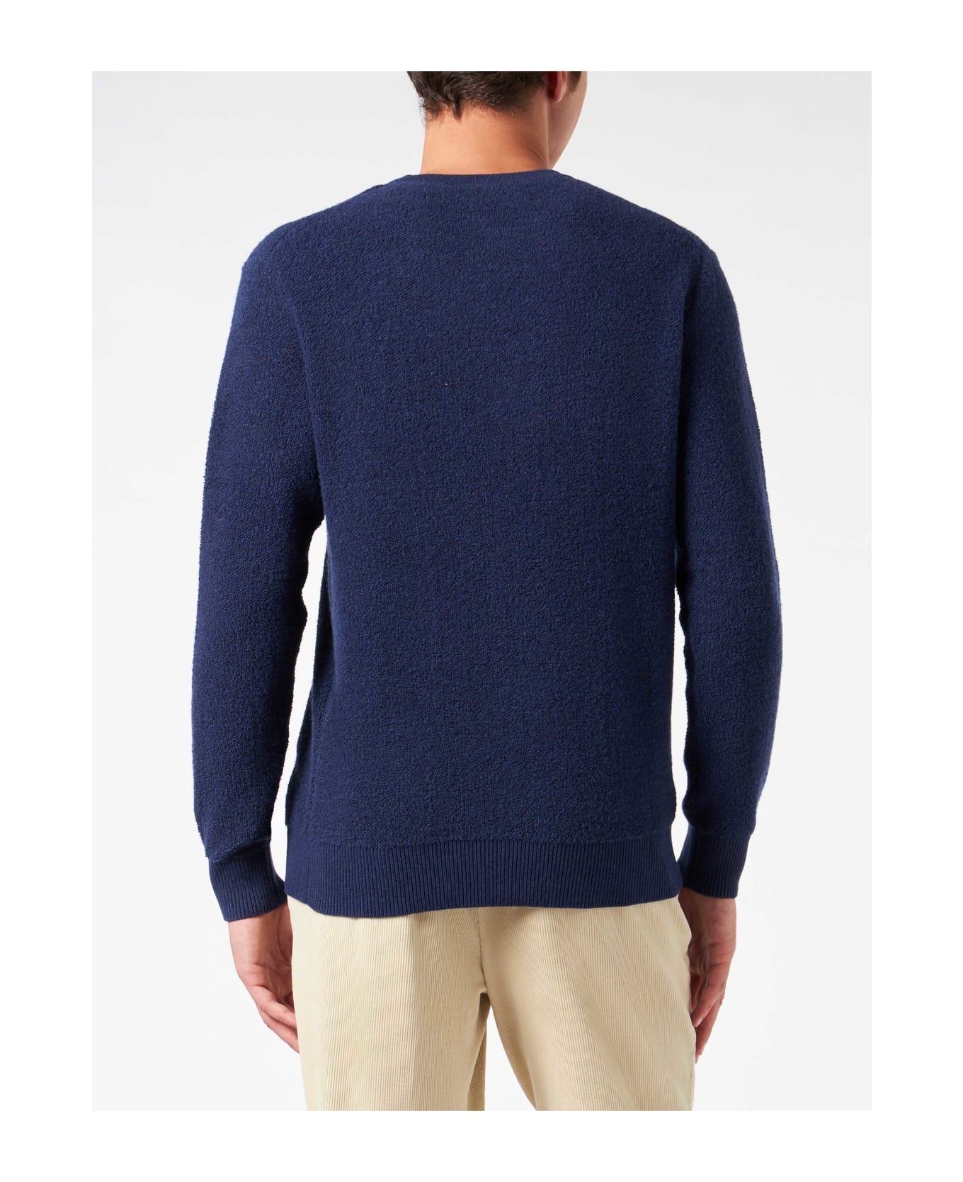 MC2 Saint Barth Man Crewneck Bluette Bouclé Sweater With Saint Barth Padel Club Embroidery - BLUE