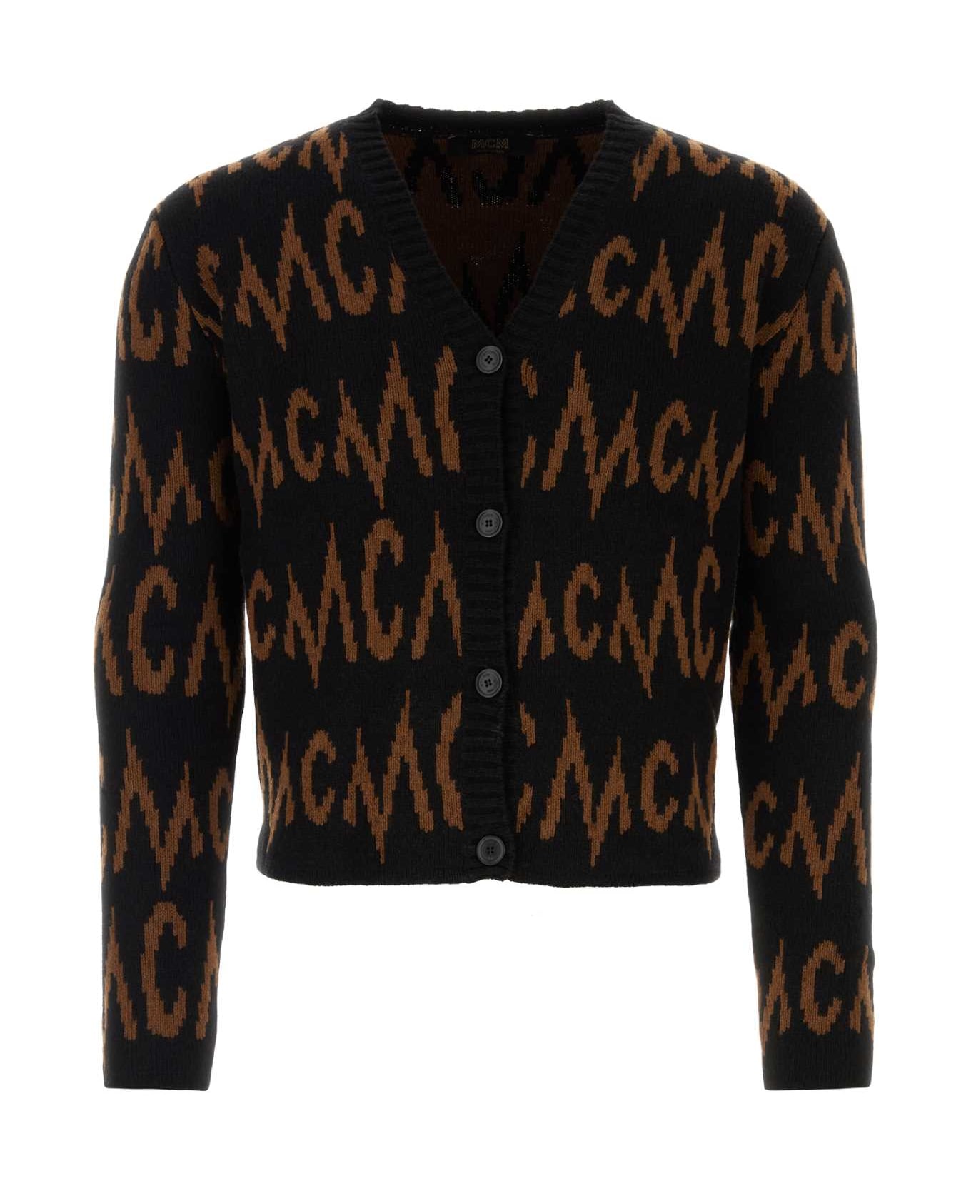 MCM Embroidered Cashmere Blend Cardigan - BLACK
