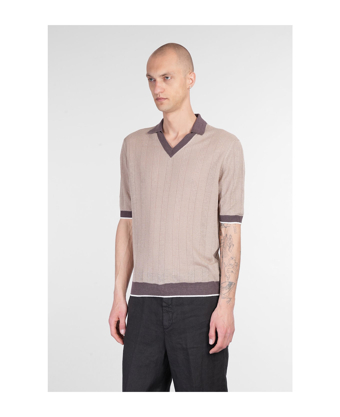 Ballantyne Polo In Beige Linen - beige