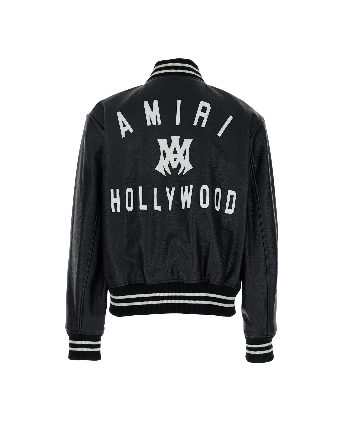 AMIRI 
ma Hollywood
 Black Bomber Jacket With Logo Print On The Front And Maxi Logo Print On The Rear In Leather Man - BLACK