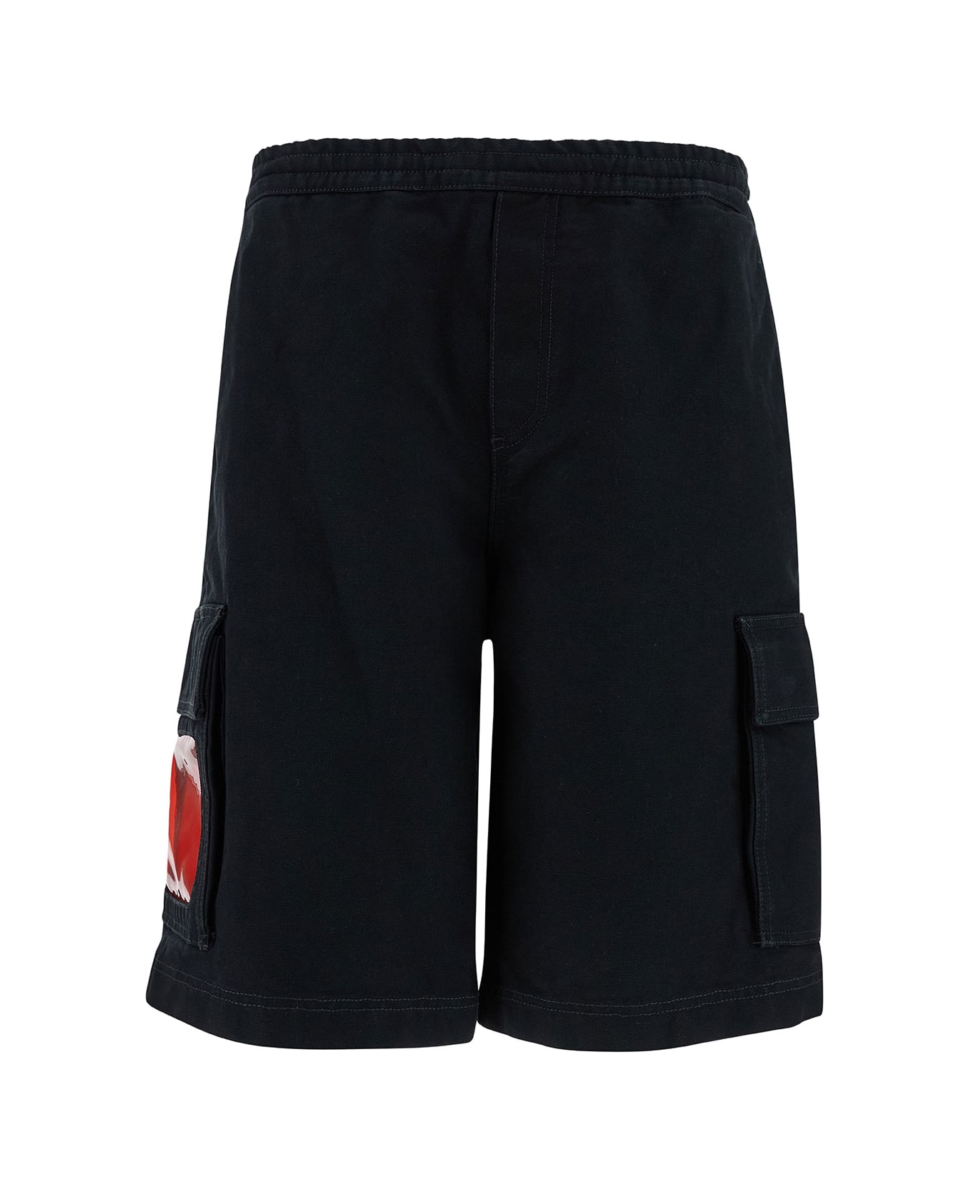44 Label Group Black Cargo Bermuda Shorts With Logo Embroidery In Cotton Man - Black