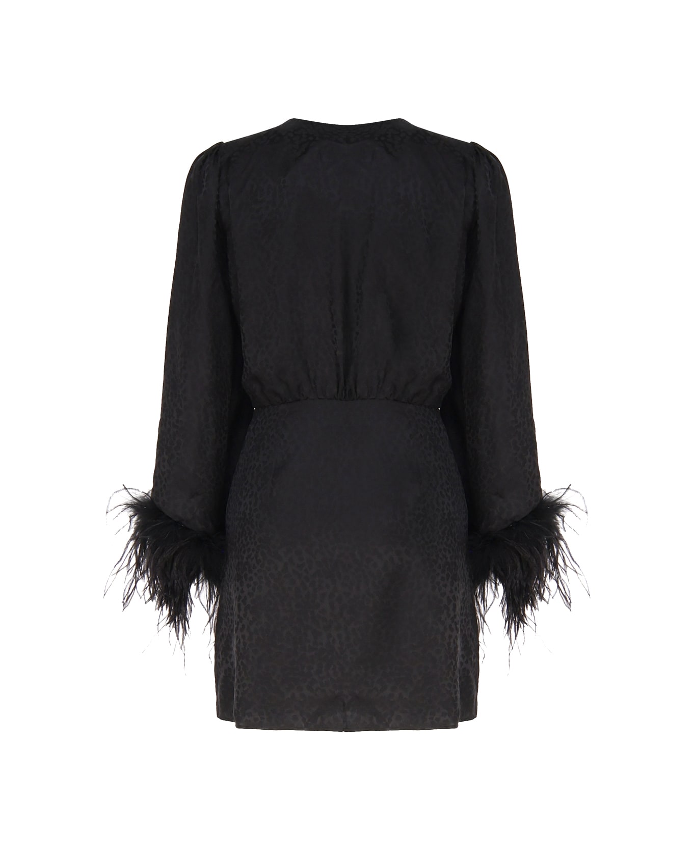 Art Dealer Silk Dress With Feathers - Black