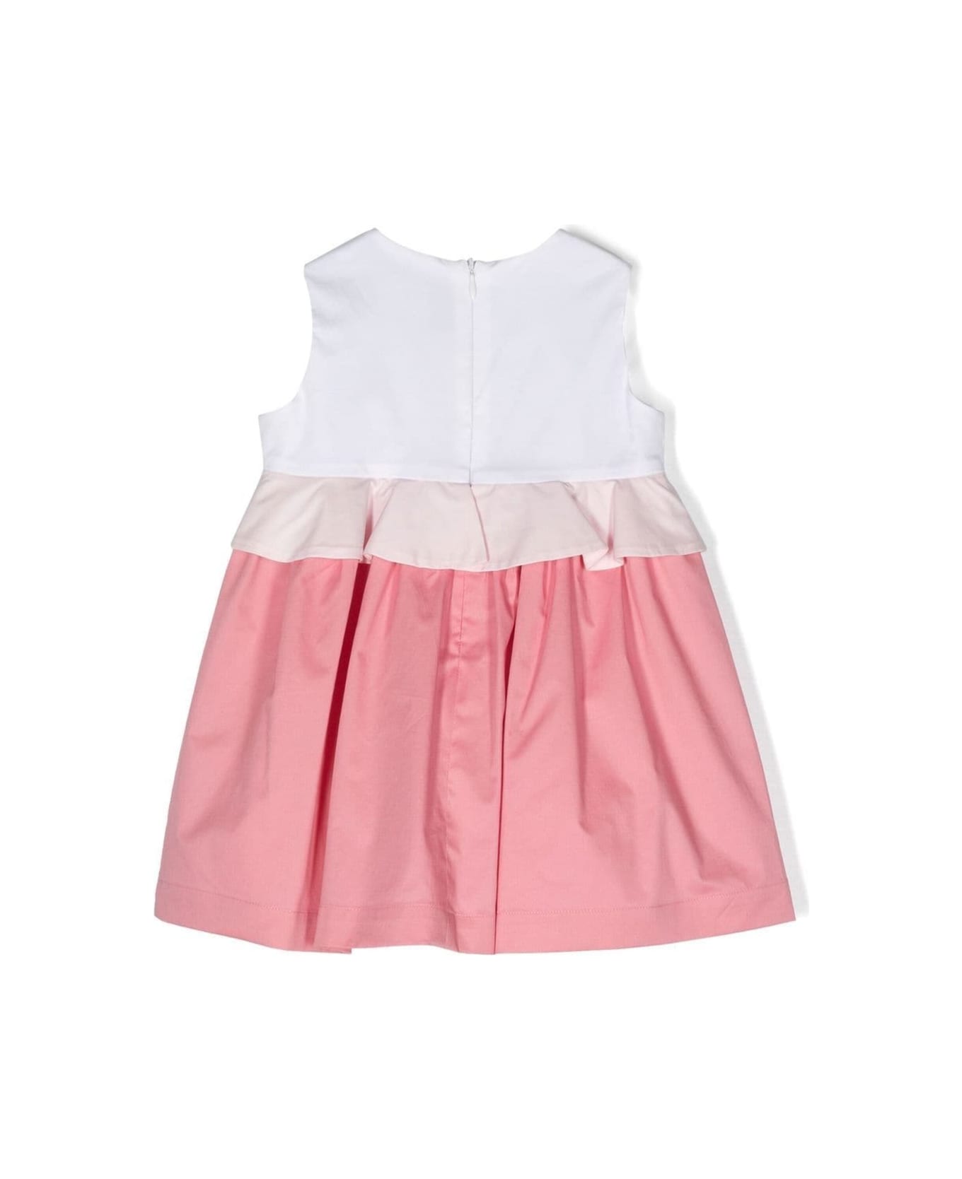 Il Gufo White And Pink Sleeveless Dress With Ruffle Detailing In Cotton Stretch Girl - Multicolor