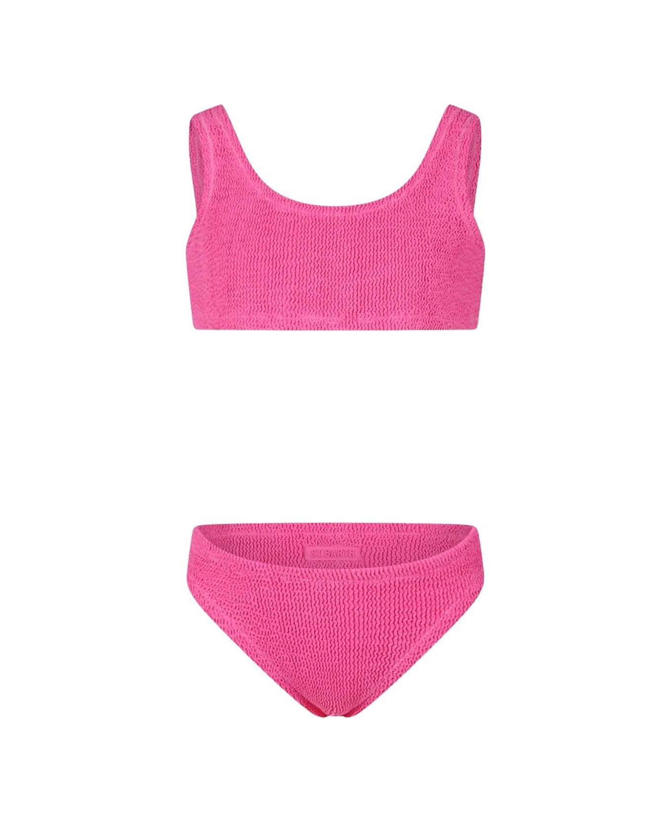 MC2 Saint Barth 'baker' Pink Bikini With Fixed Shoulder Straps And Crinkled Effect In Tech Fabric Stretch Girl - Pink