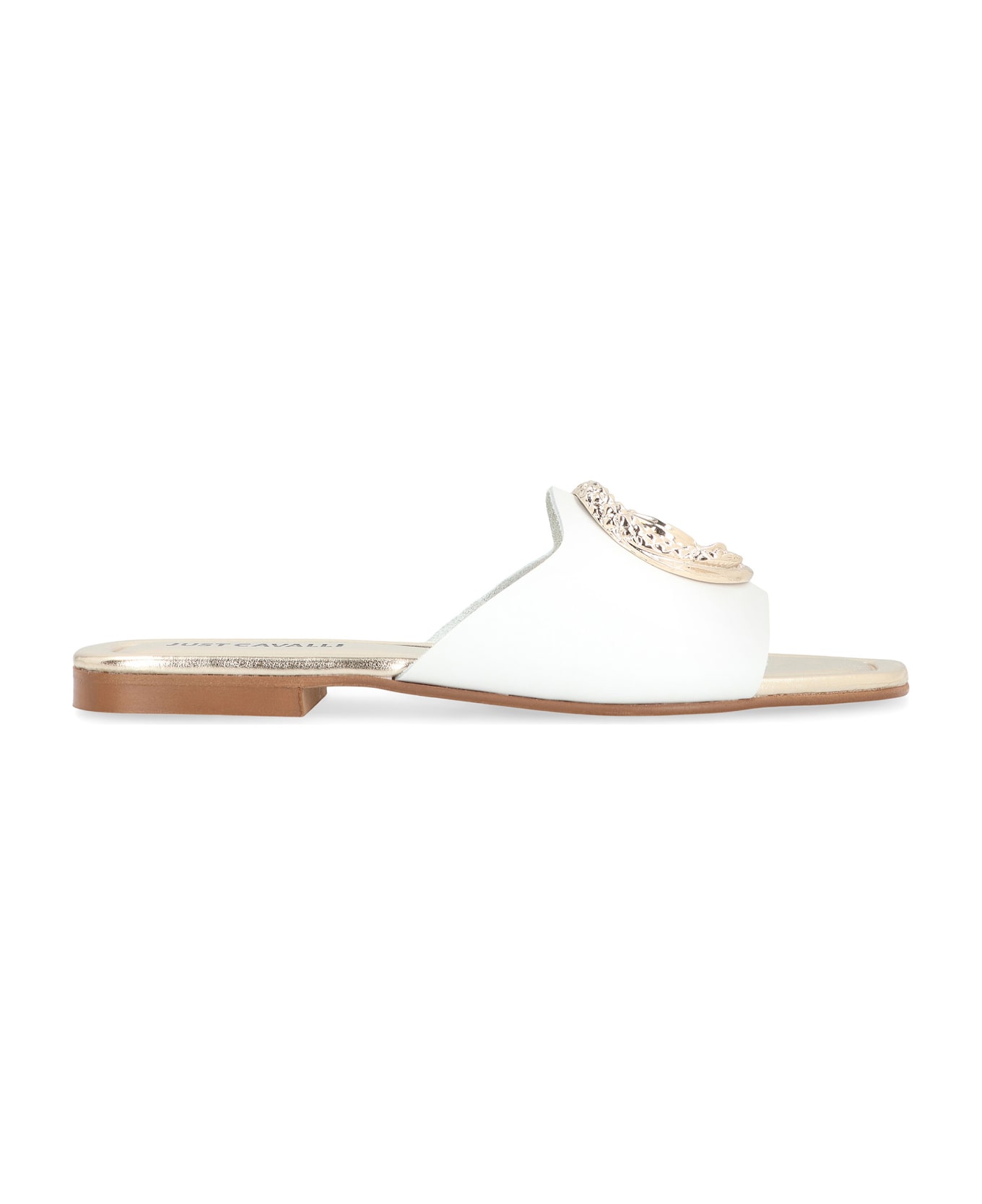 Just Cavalli Leather Slides - White