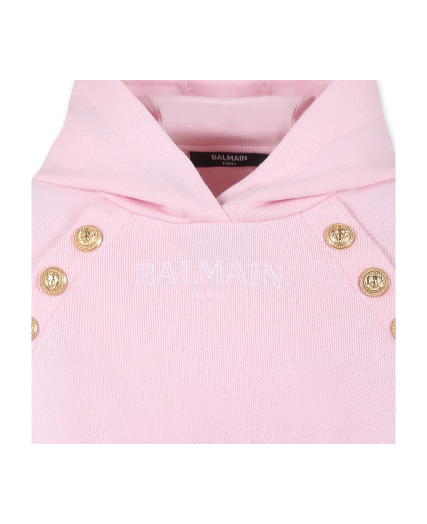 Balmain Pink Crop Sweatshirt For Girl With Logo - Pink