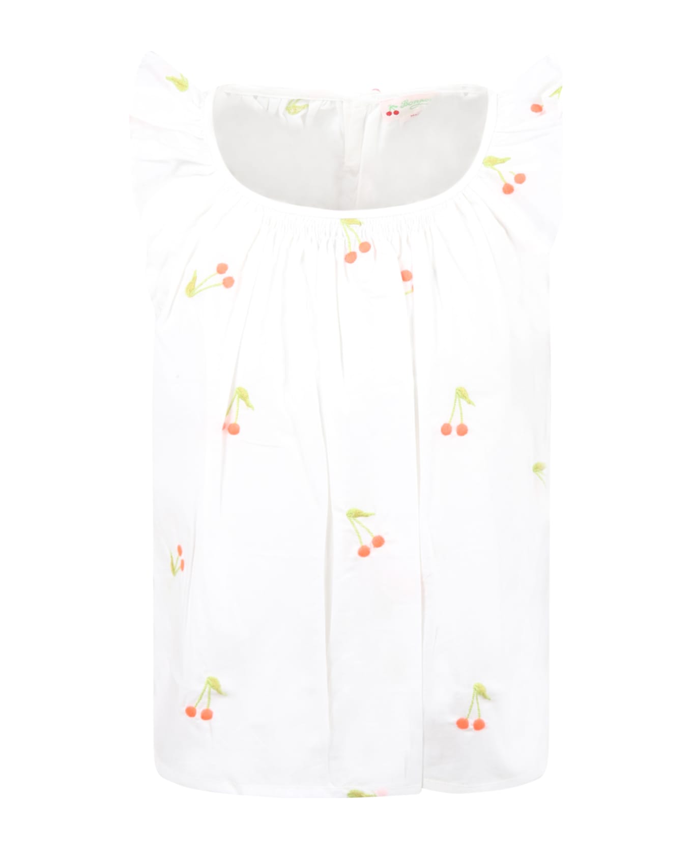 Bonpoint White Blouse For Girl With Colorful Cherries - White