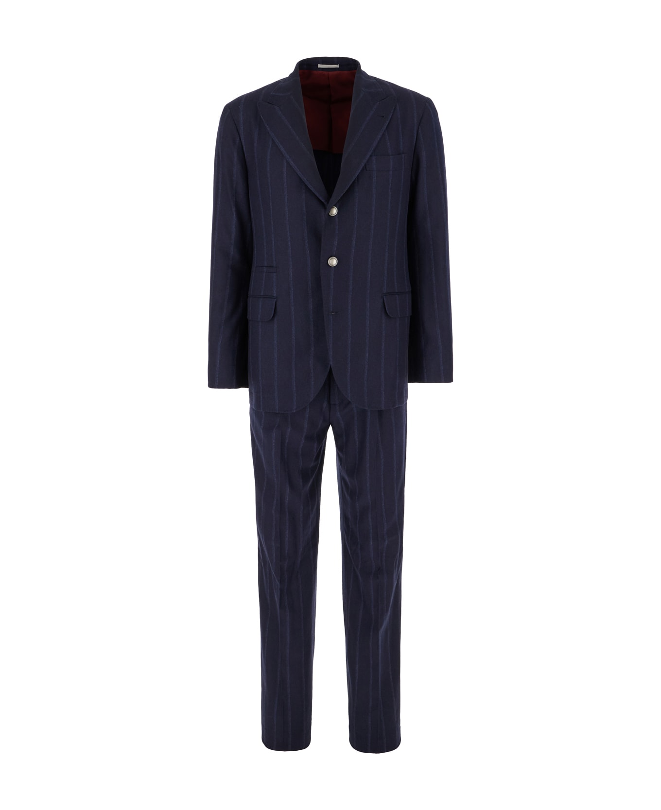 Brunello Cucinelli Embroidered Wool Blend Suit - OCEAN BLUE