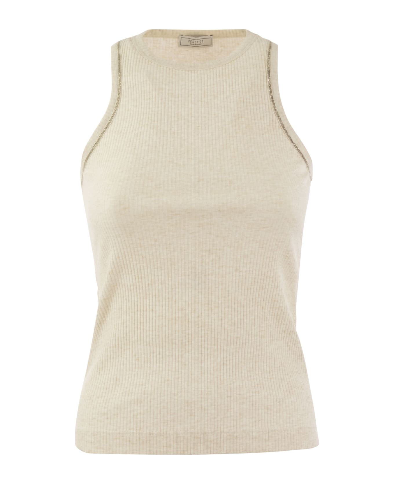 Peserico Ribbed Top In Cotton Yarn - Sand