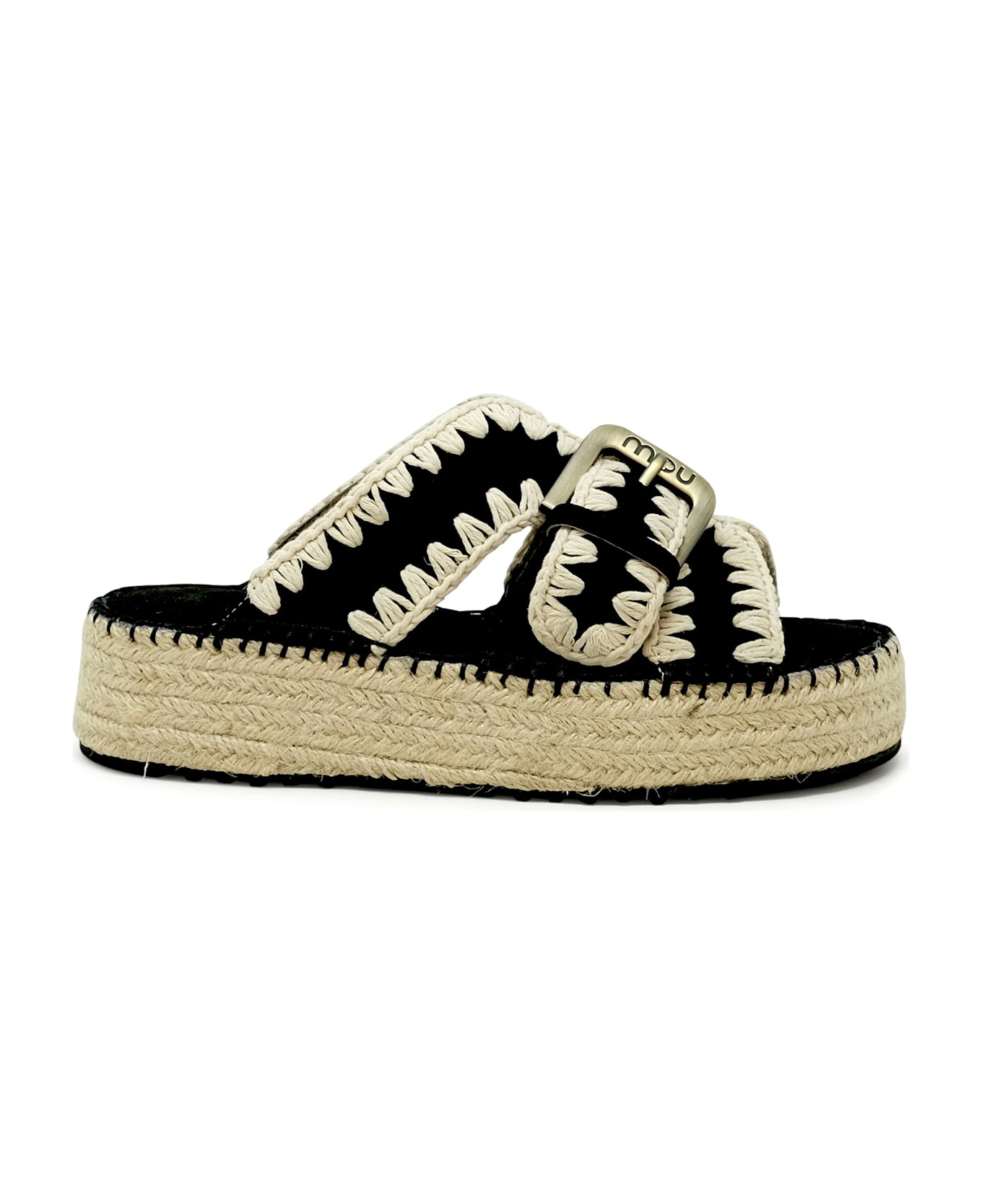 Mou Sw641003a Jute Black Suede Sandals - BLACK