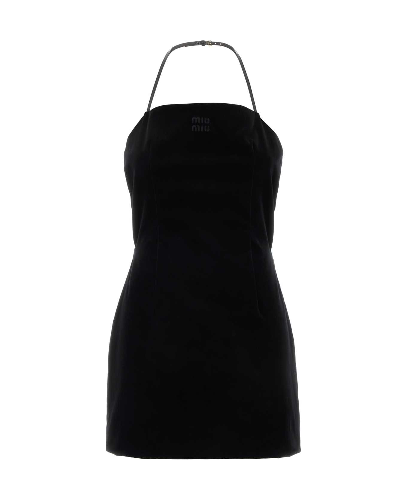 Miu Miu Black Stretch Velvet Mini Dress - NERO