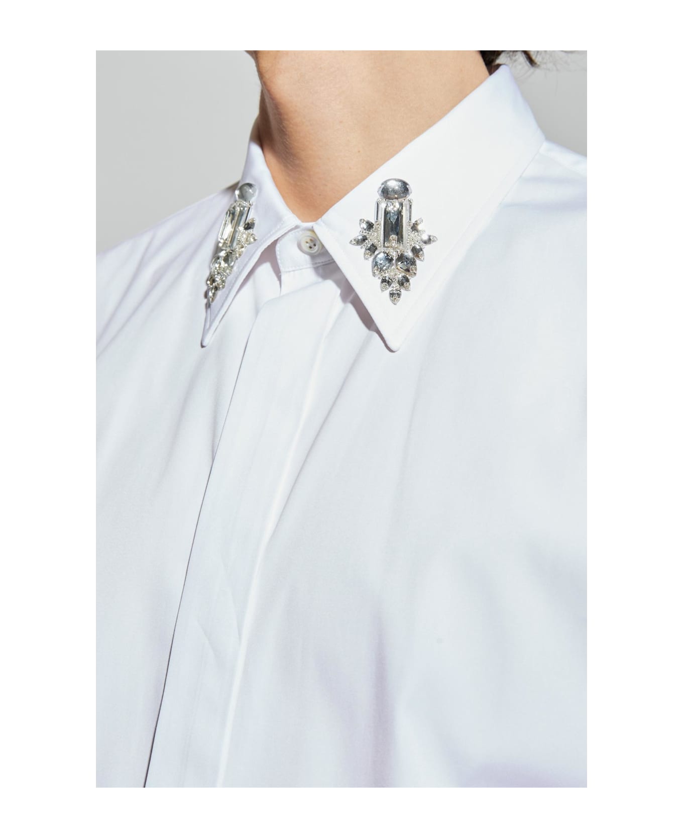 Alexander McQueen Shirt With Shimmering Crystals On The Collar - WHITE