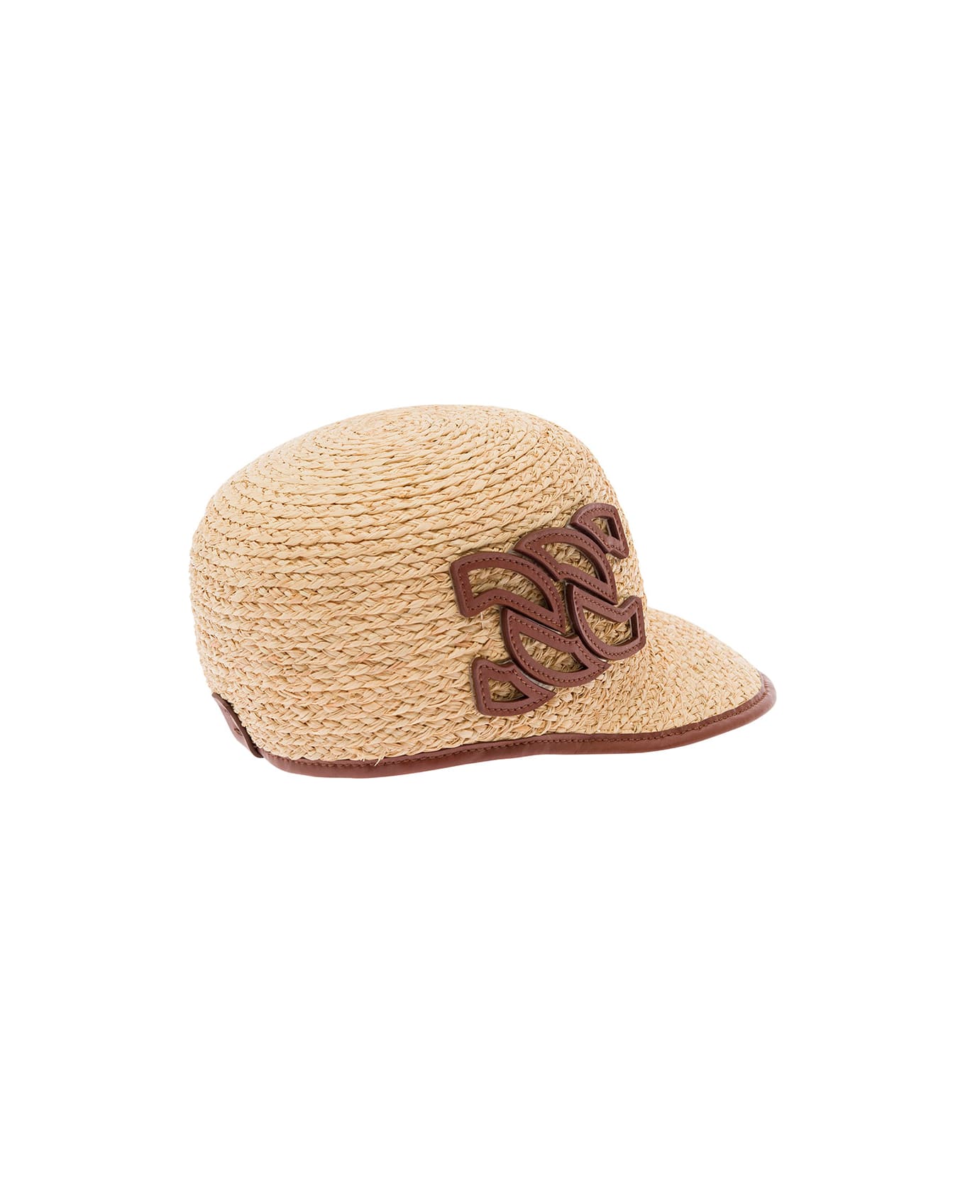 Casadei Beige Baseball Cap With Logo Detail In Leather And Rafia Woman - Beige
