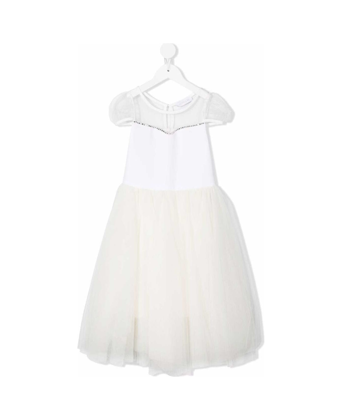Monnalisa White Midi Dress With Decoration - White