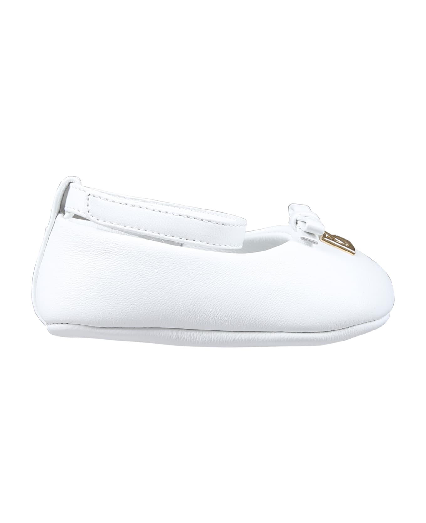 Dolce & Gabbana White Ballet Flats For Baby Girl With Logo - White
