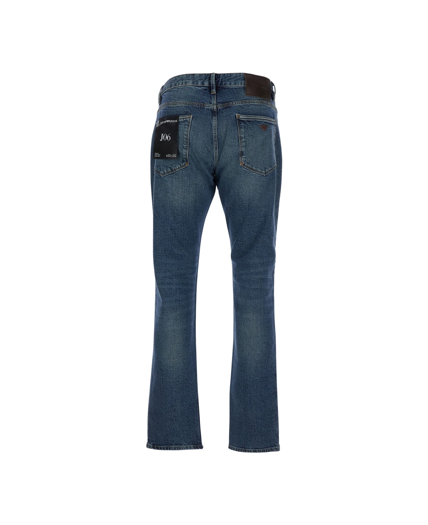 Emporio Armani Blue Jeans With Belt Loops And Logo Patch On The Rear In Denim Man - Blu