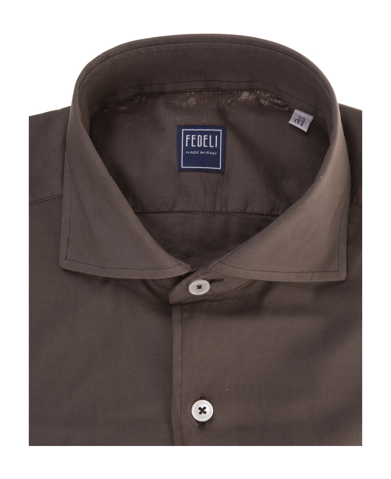 Fedeli Brown Poplin Classic Shirt - Brown