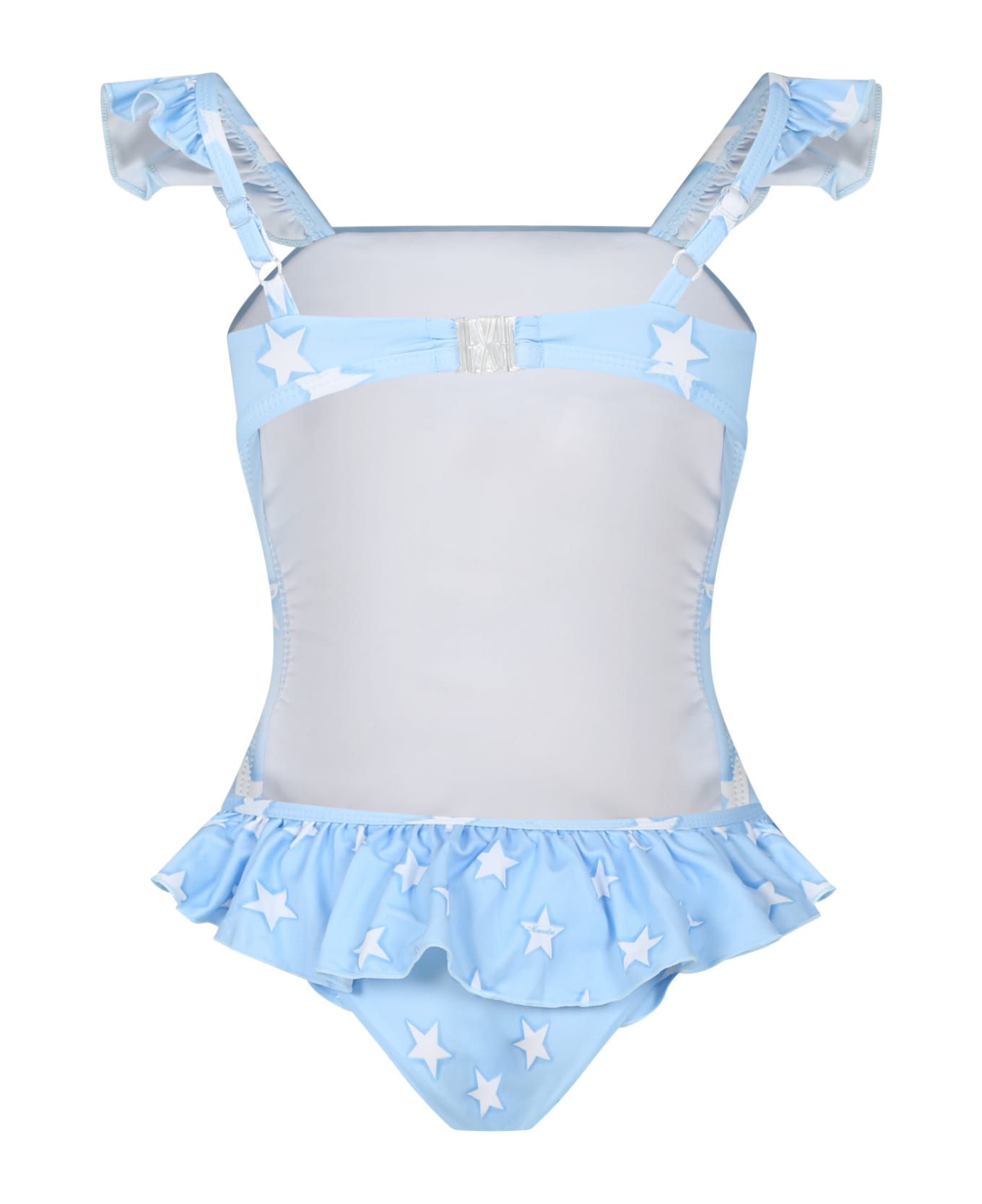 Monnalisa Sky Blue Swimsuit For Baby Girl With Minnie - Light Blue
