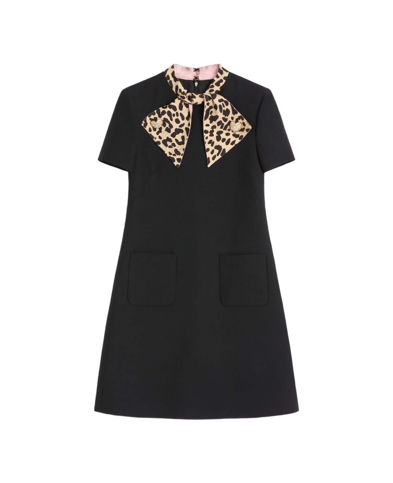 Valentino Garavani Short-sleeve Dress With Black Leopard Bow - Black