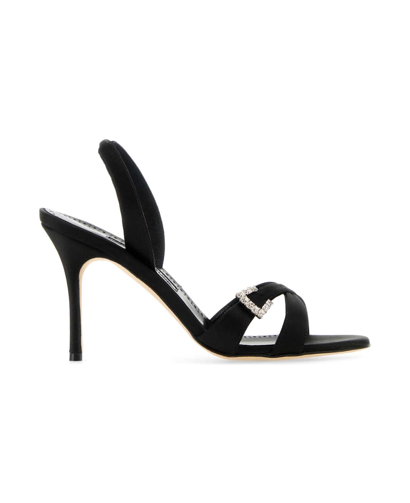 Manolo Blahnik Black Satin Ramisli Sandals - BLCK