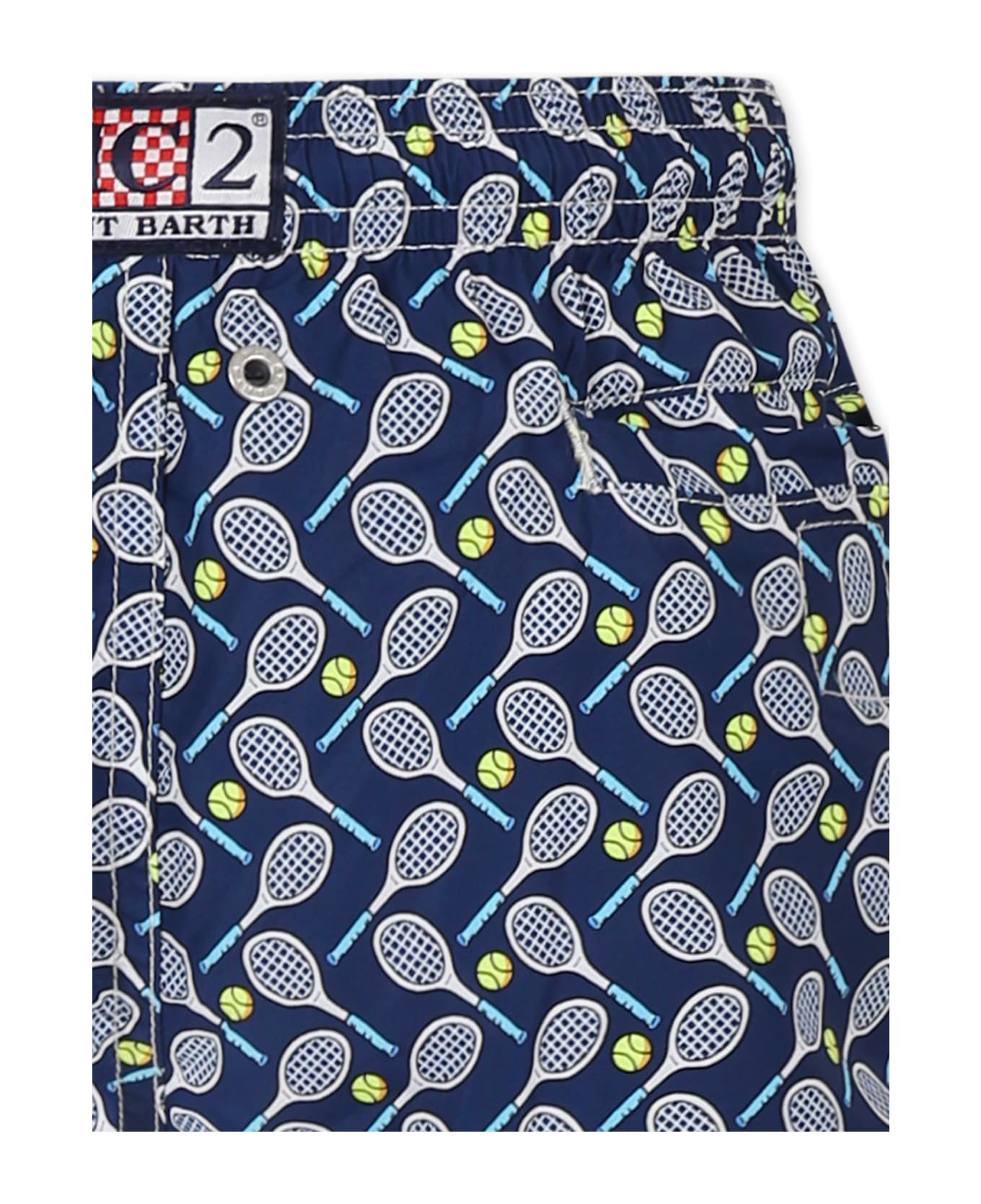 MC2 Saint Barth Blue Swim Shorts For Boy With Tennis Racket Print - Blue