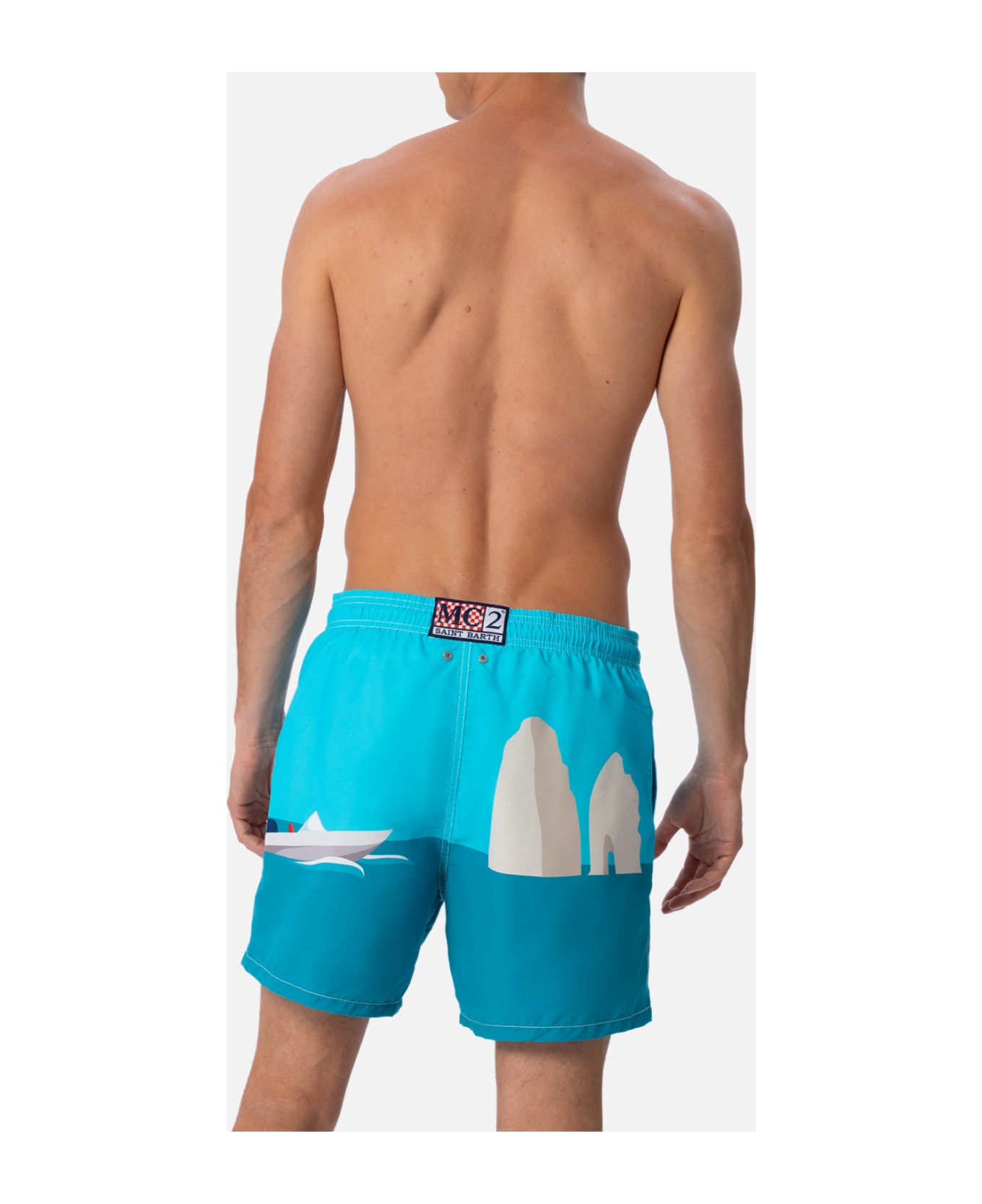 MC2 Saint Barth Man Mid-length Gustavia Swim-shorts With Capri Placed Print - GREEN