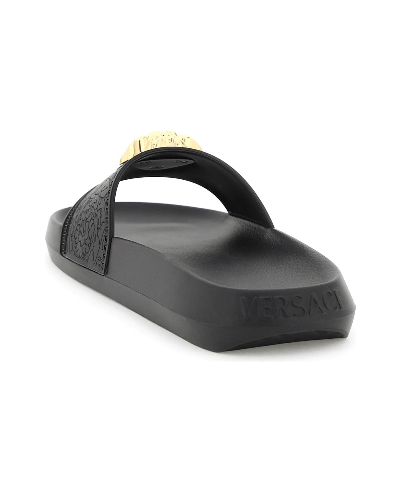 Versace 'palazzo' Rubber Slides - Black サンダル