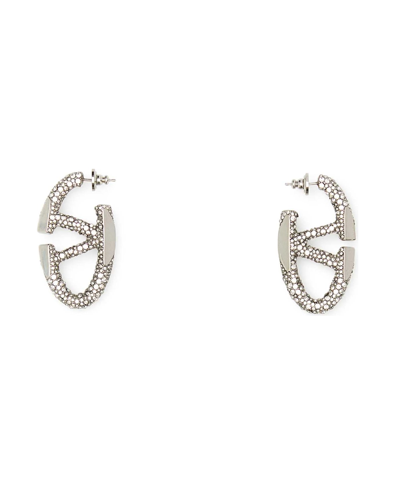 Valentino Garavani Embellished Metal Vlogo The Bold Earrings - PALLADIUMCRYSTALSILVERSHADE