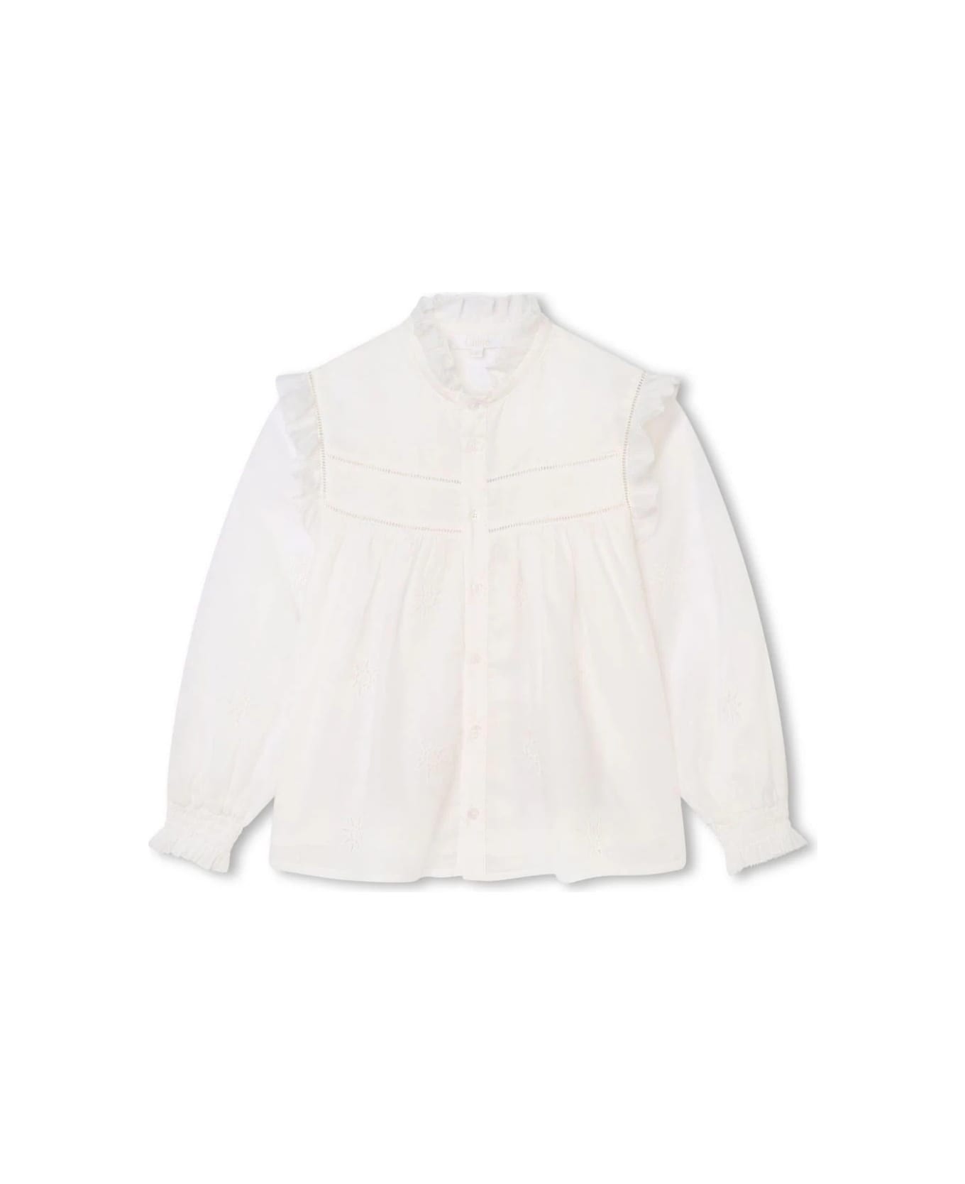 Chloé White Shirt With All-over Star Embroidery - White