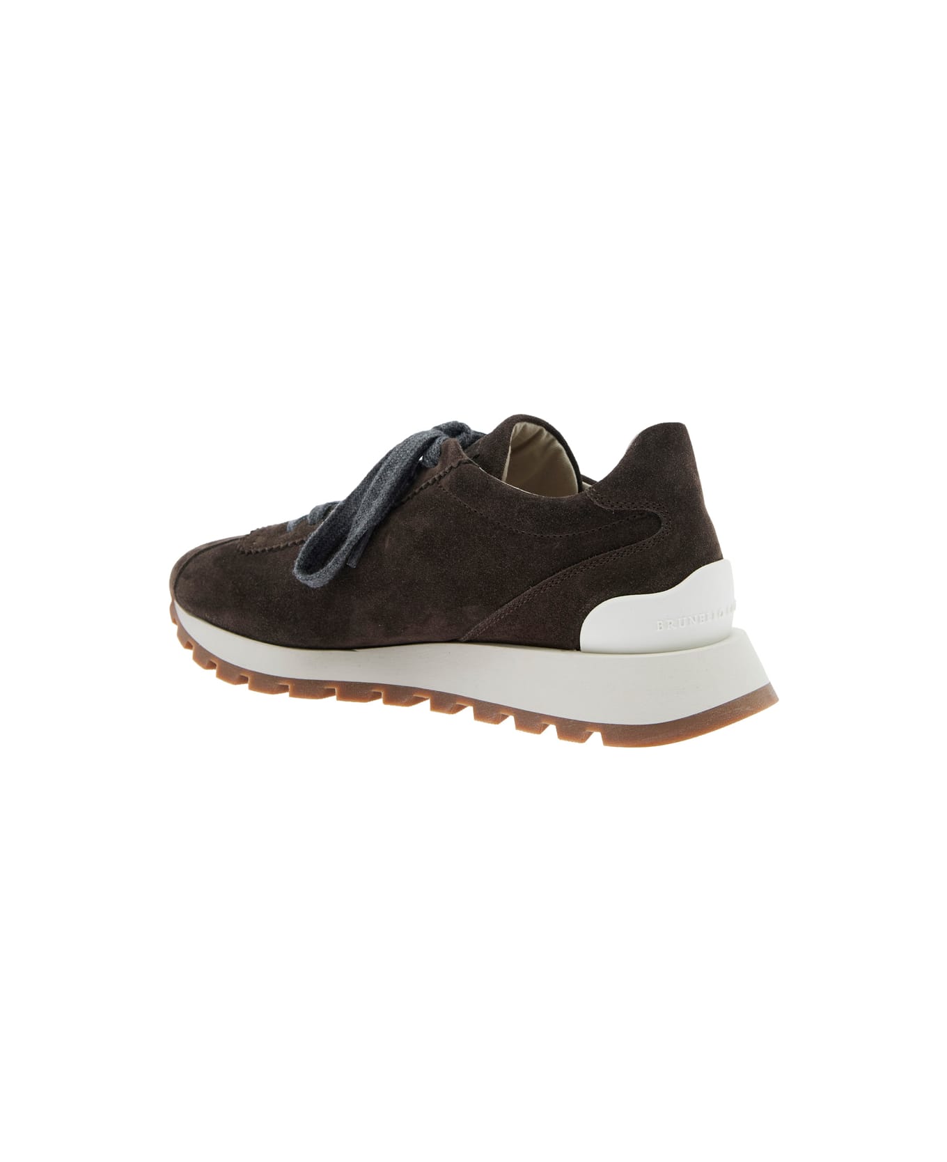 Brunello Cucinelli Brown Low Top Sneakers With Monil Detail On The Side And Embossed Logo Lettering On The Rear In Leather Woman - Brown