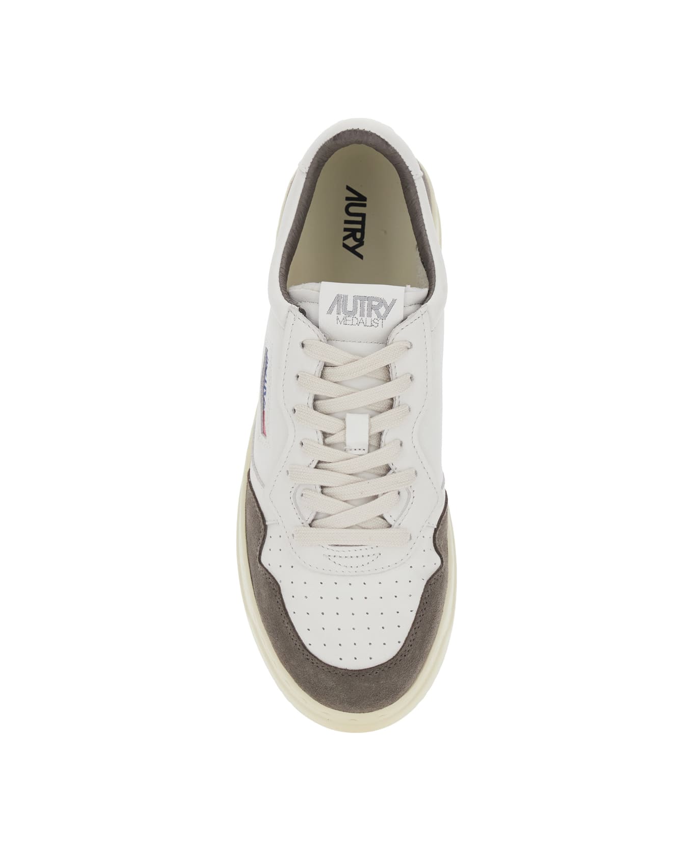 Autry 'medalist Low' White Low Top Sneakers With Side Logo Detail In Leather And Suede Man - White