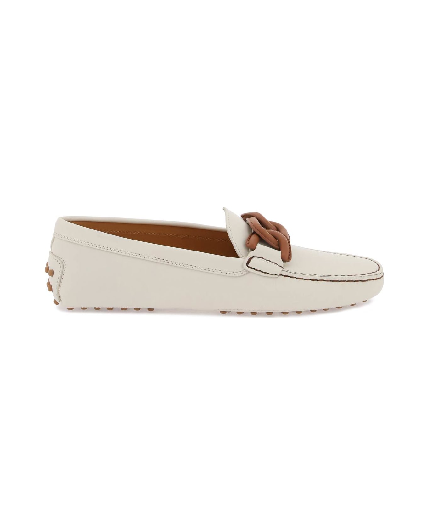 Tod's Drive Loafers With Caps - Ivory フラットシューズ