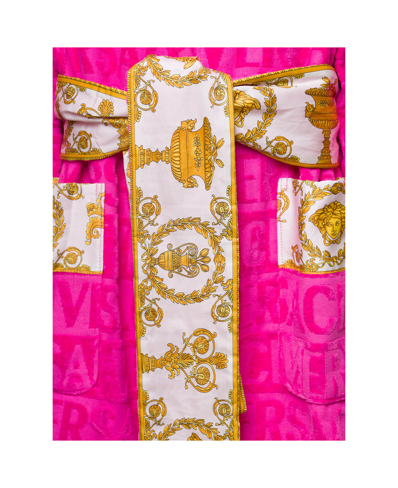 Versace Accappatoio Corto Con Motivo Barocco In Spugna Di Cotone Nero Versace Home - Pink