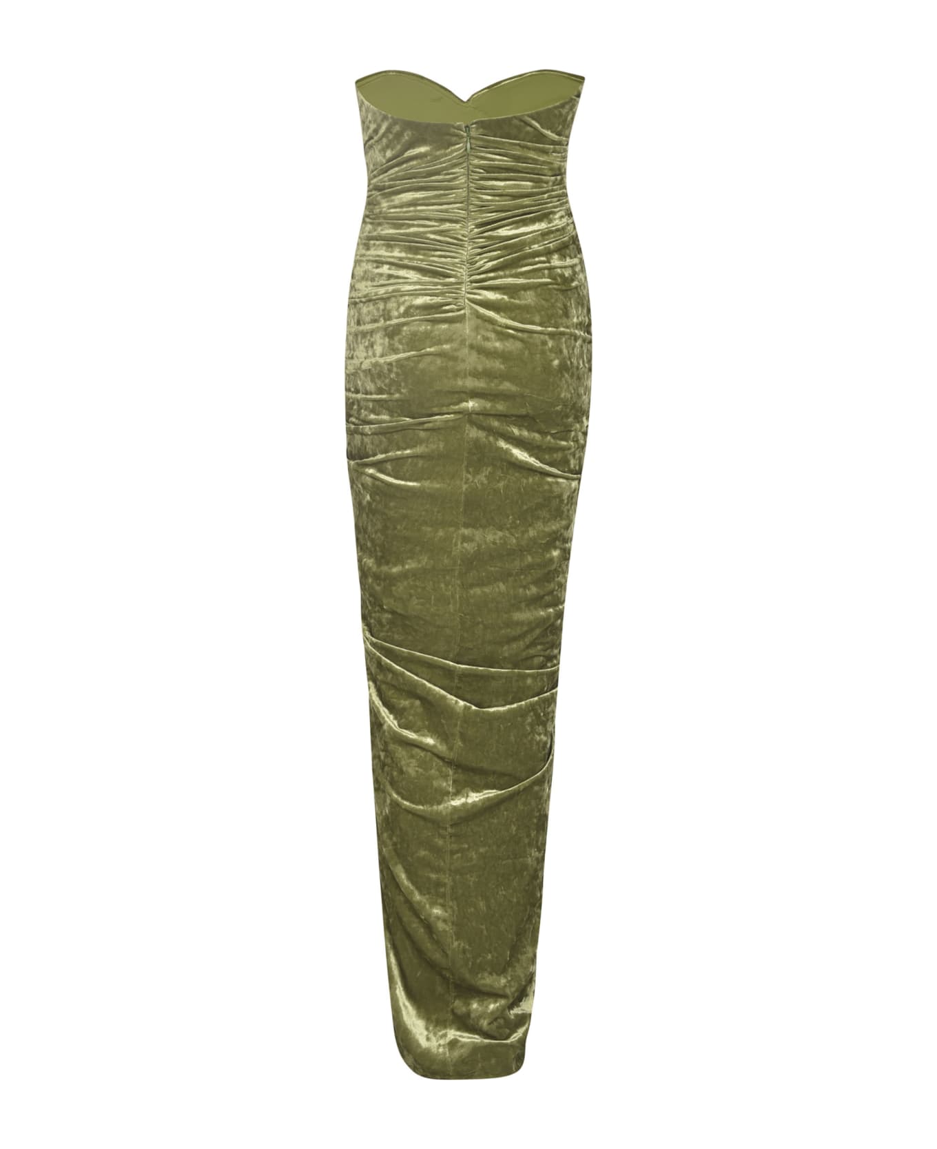 Alexandre Vauthier Off-shoulder Front Slit Wrap Velvet Dress - Olive Green ワンピース＆ドレス