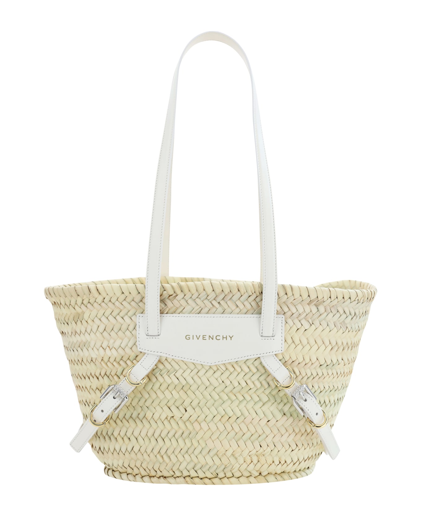 Givenchy White Voyou Basket Small Model In Raffia - Ivory