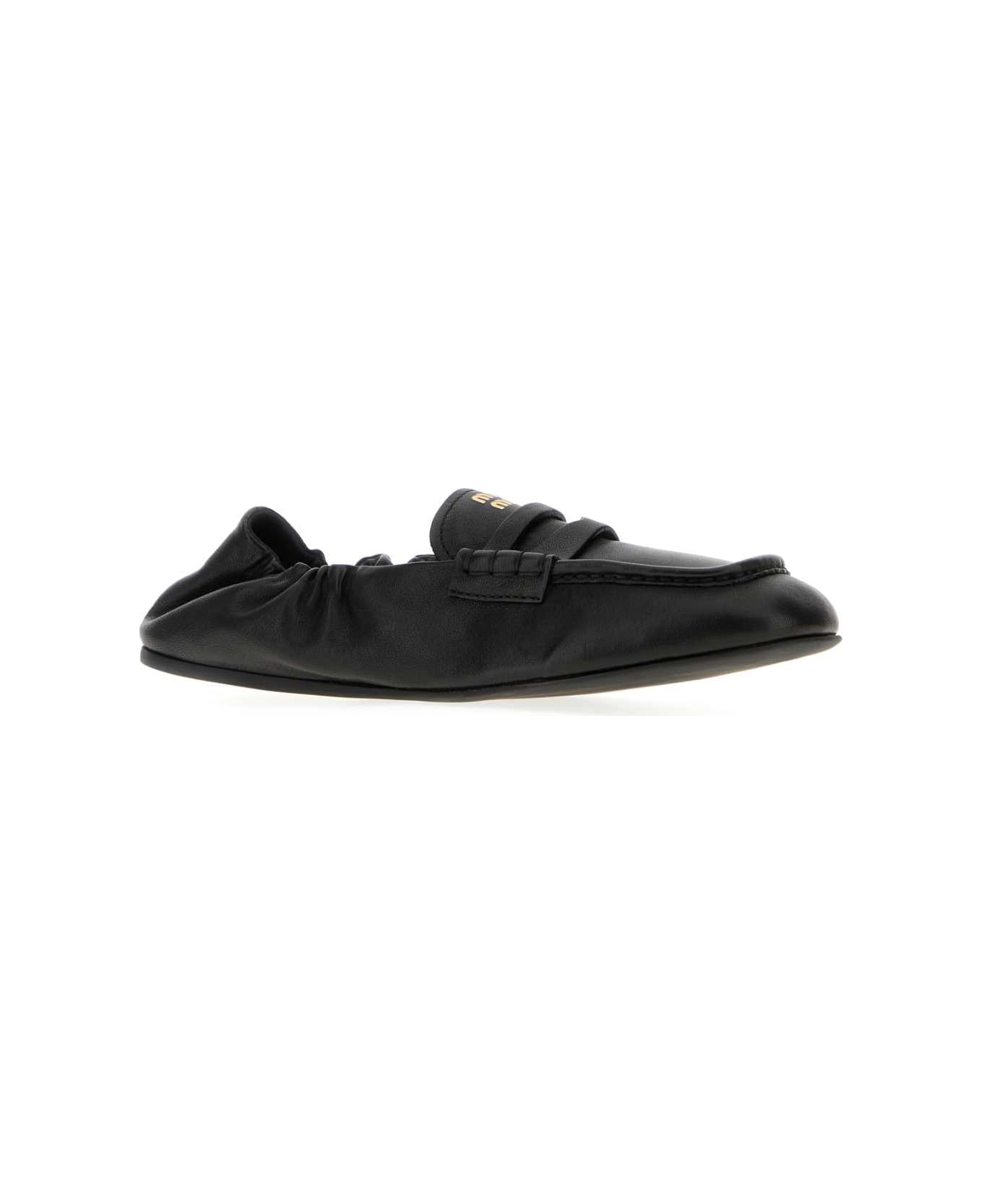 Miu Miu Black Nappa Leather Ruches Loafers - NERO