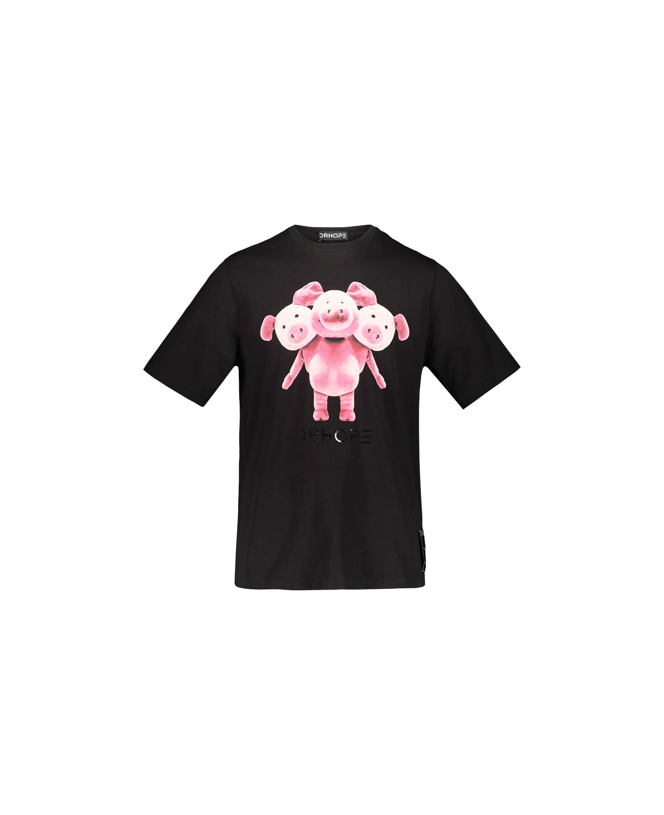 Drhope Black T-shirt With Pig Print - Black