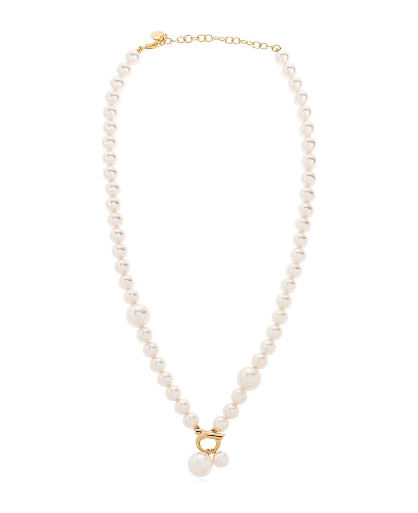Ferragamo Gancini Pearl Necklace - WHITE/GOLD